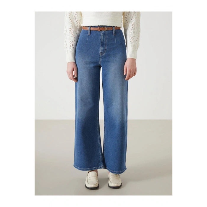 Beli Kemerli Wideleg Kadın Jean Pantolon (S5)