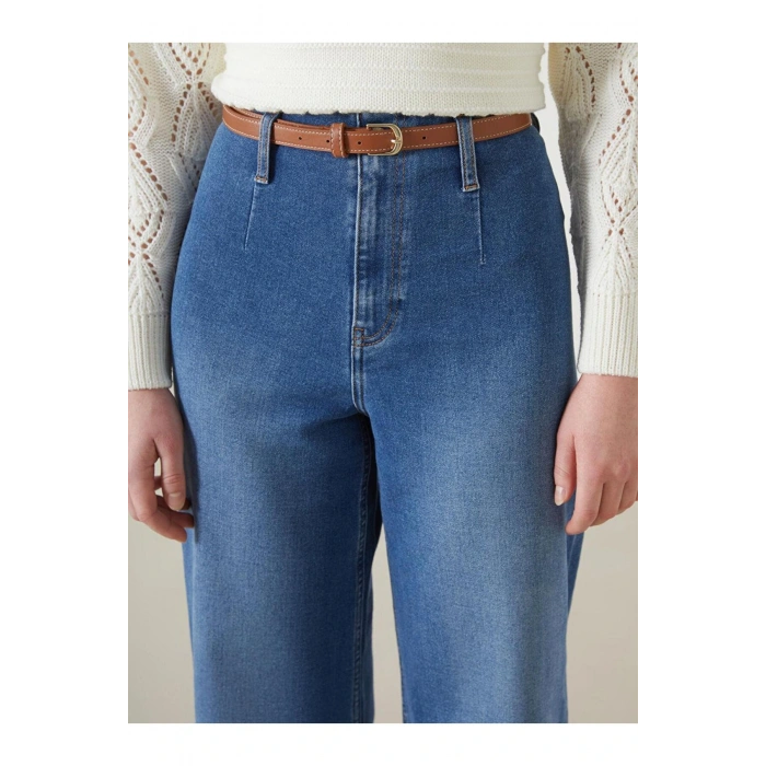 Beli Kemerli Wideleg Kadın Jean Pantolon (S5)