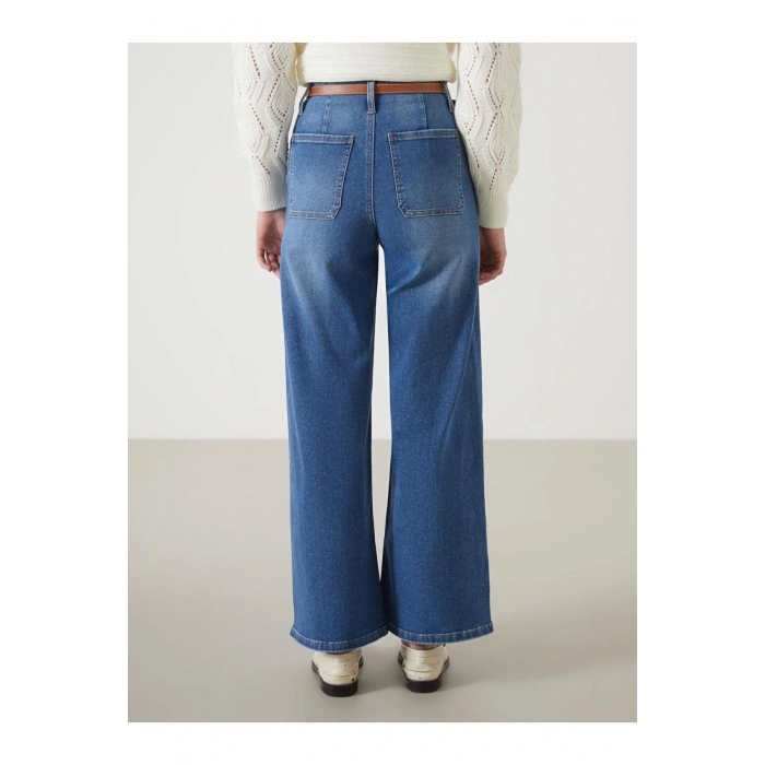 Beli Kemerli Wideleg Kadın Jean Pantolon (S5)