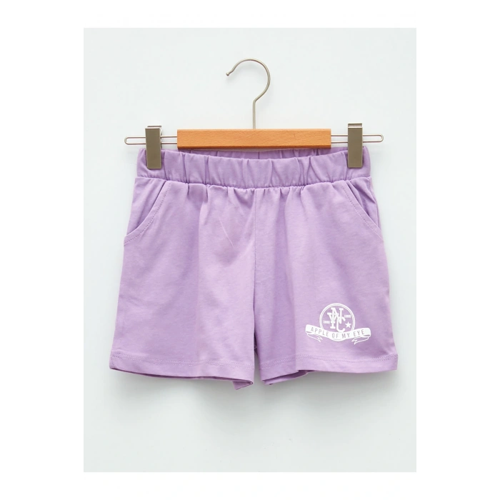 Beli Lastikli Baskılı Kız Çocuk Şort