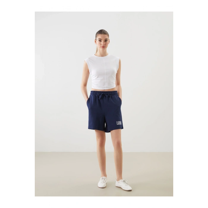 Beli Lastikli California Baskılı Kadın Şort