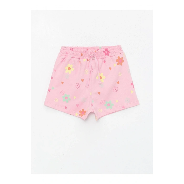 Beli Lastikli Çiçek Desenli Kız Bebek Şort (S4)