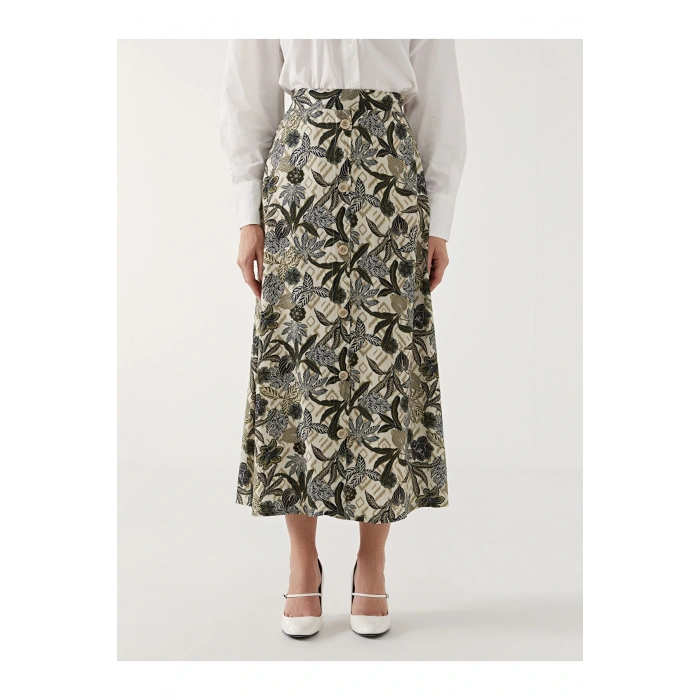 Beli Lastikli Çiçekli Kadın Etek