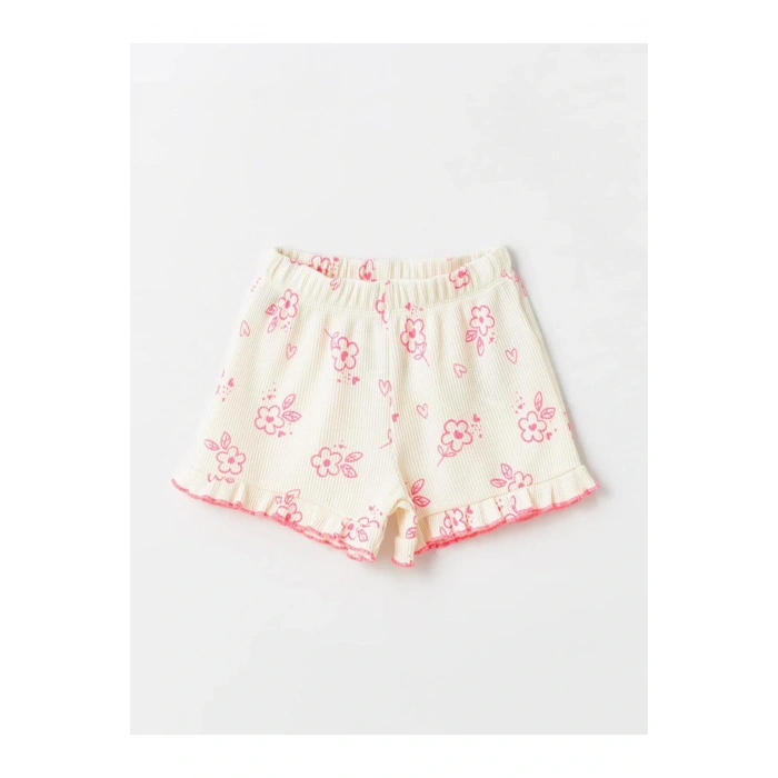 Beli Lastikli Çiçekli Kız Bebek Şort (S4)