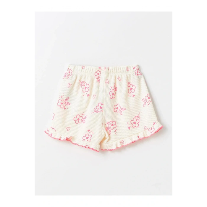 Beli Lastikli Çiçekli Kız Bebek Şort (S4)