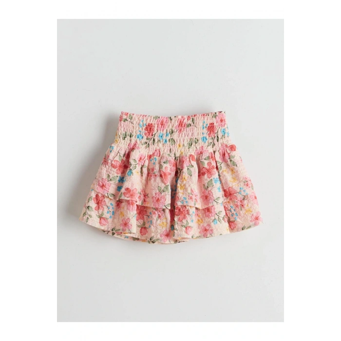 Beli Lastikli Çiçekli Kız Çocuk Etek (S5)