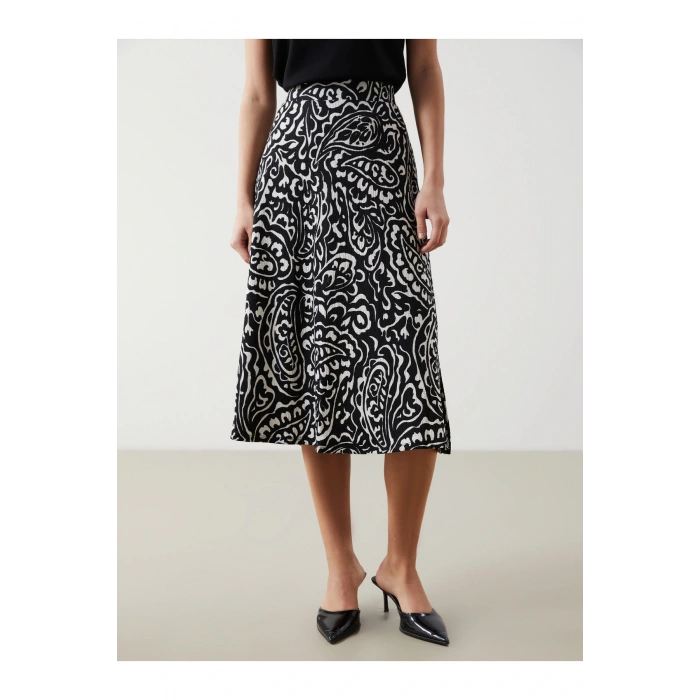 Beli Lastikli Desenli Kadın Etek