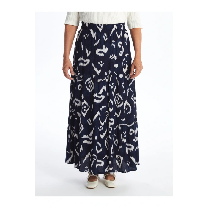 Beli Lastikli Desenli Kadın Etek