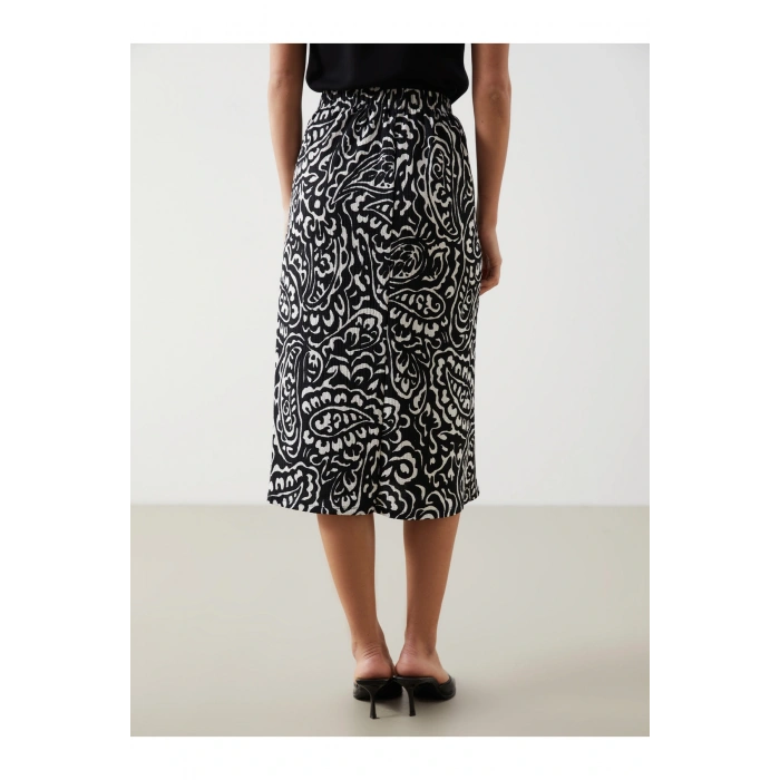 Beli Lastikli Desenli Kadın Etek