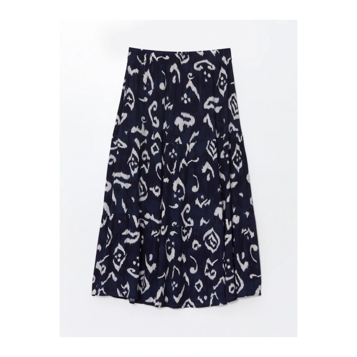 Beli Lastikli Desenli Kadın Etek