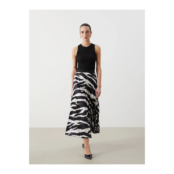 Beli Lastikli Desenli Kadin Pileli Etek - S5IB71Z8