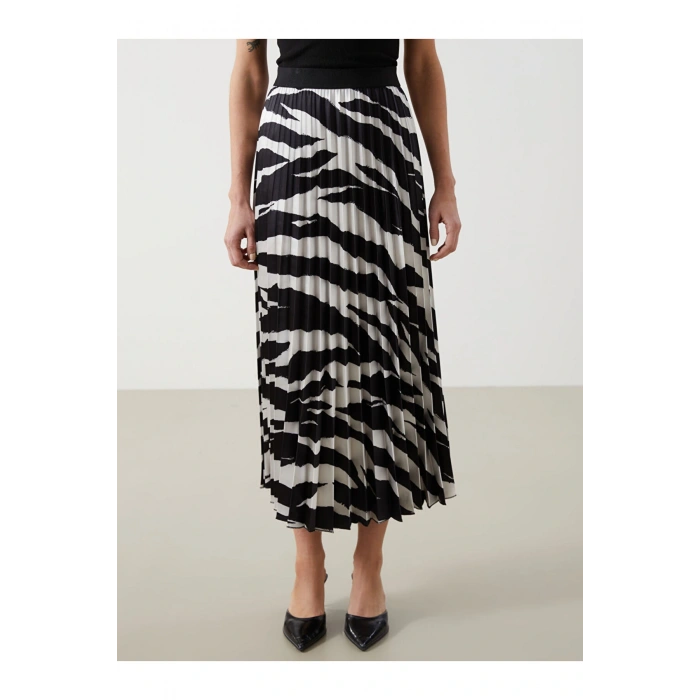 Beli Lastikli Desenli Kadin Pileli Etek - S5IB71Z8