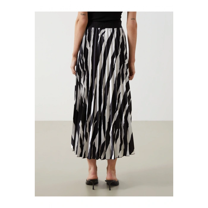 Beli Lastikli Desenli Kadin Pileli Etek - S5IB71Z8