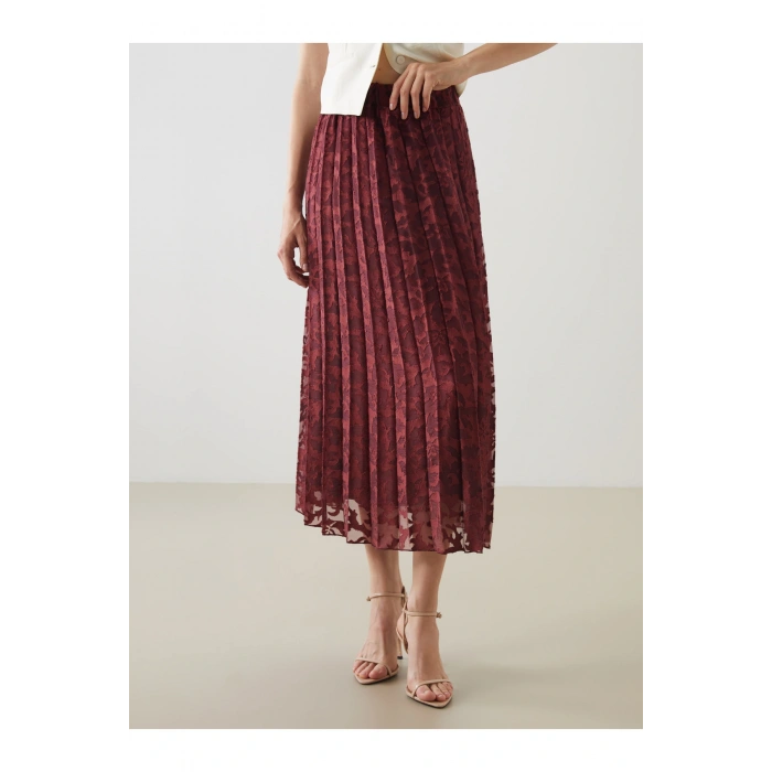 Beli Lastikli Desenli Pileli Etek