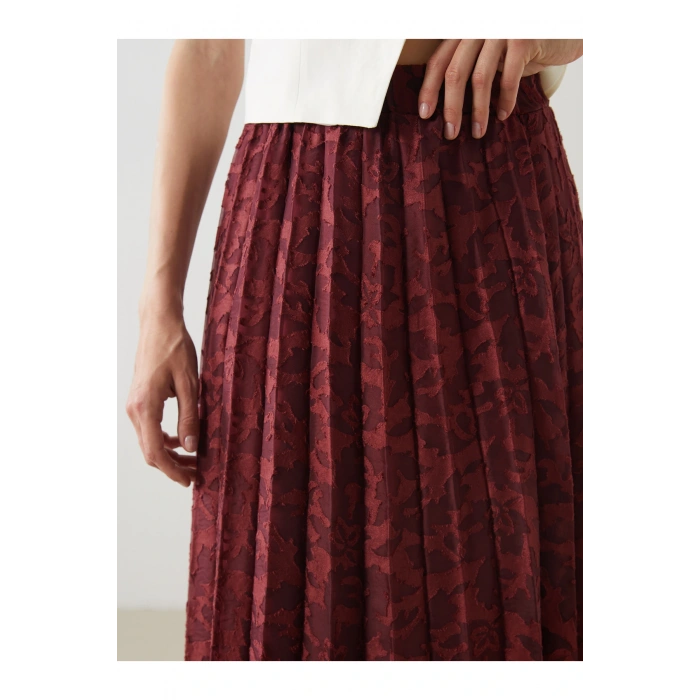 Beli Lastikli Desenli Pileli Etek