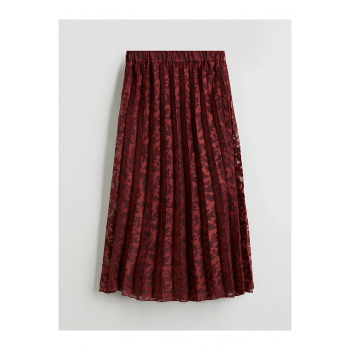 Beli Lastikli Desenli Pileli Etek