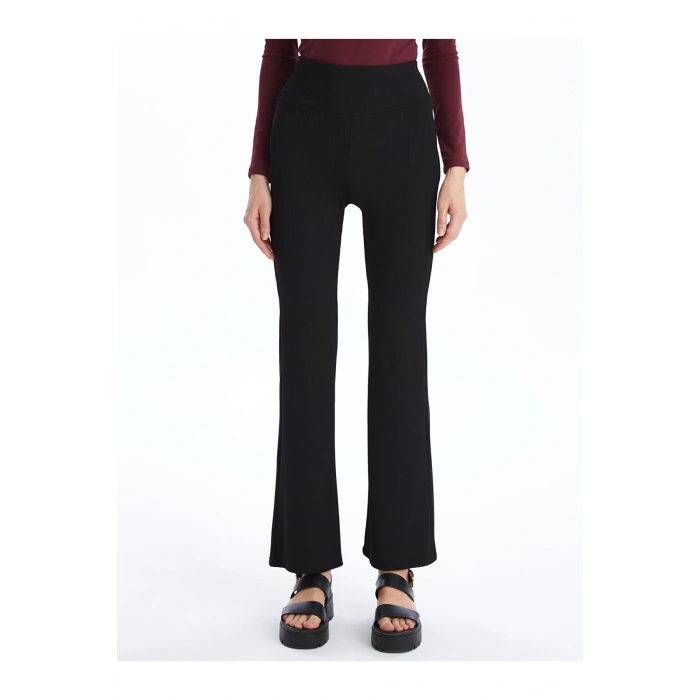 Beli Lastikli Düz İspanyol Paça Kadın Tayt Pantolon