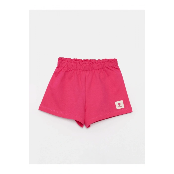 Beli Lastikli Etiket Baskılı Kız Bebek Şort