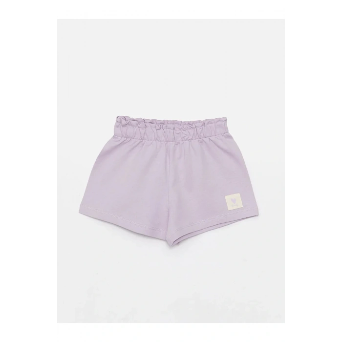 Beli Lastikli Etiket Baskılı Kız Bebek Şort