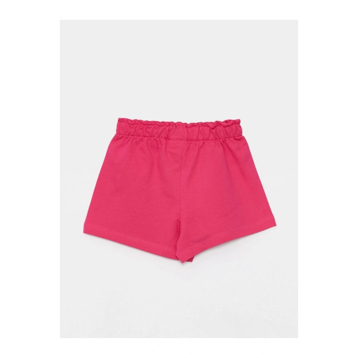 Beli Lastikli Etiket Baskılı Kız Bebek Şort