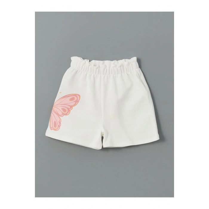 Beli Lastikli Kelebek Baskılı Kız Çocuk Şort