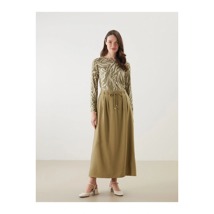 Beli Lastikli Keten Görünümlü Etek