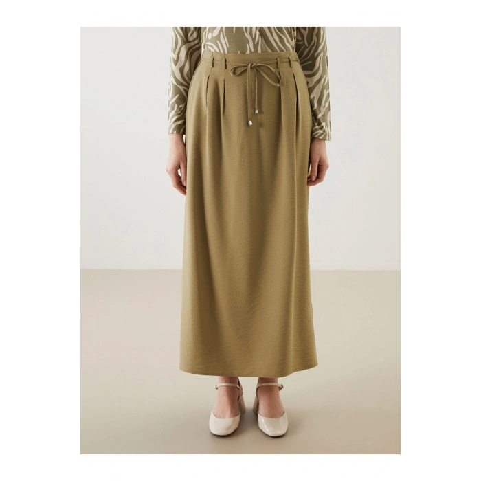 Beli Lastikli Keten Görünümlü Etek