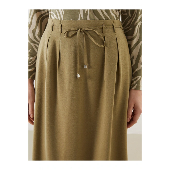 Beli Lastikli Keten Görünümlü Etek