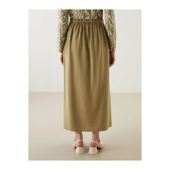 Beli Lastikli Keten Görünümlü Etek