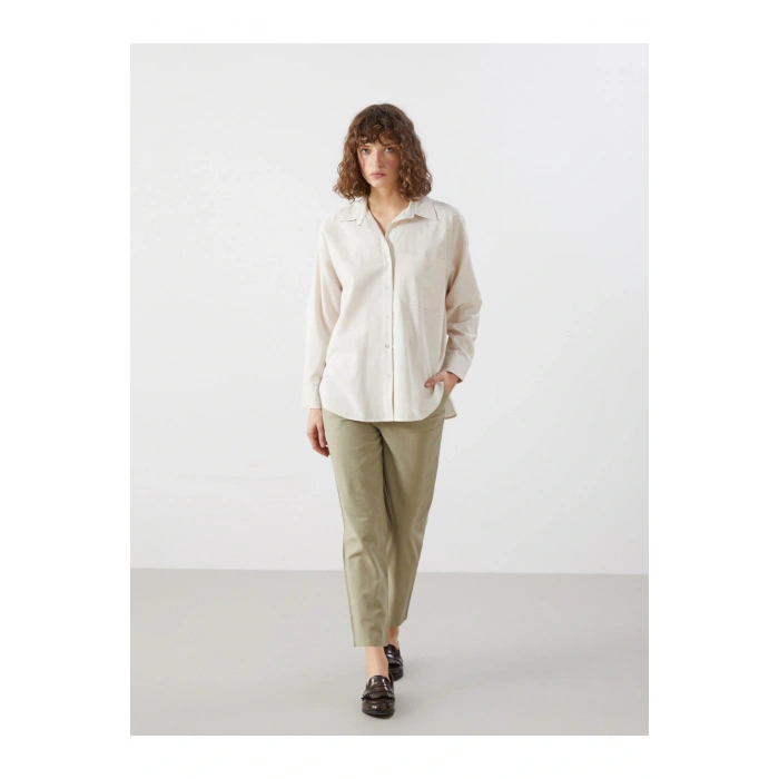 Beli Lastikli Keten Karışımlı Kadın Pantolon