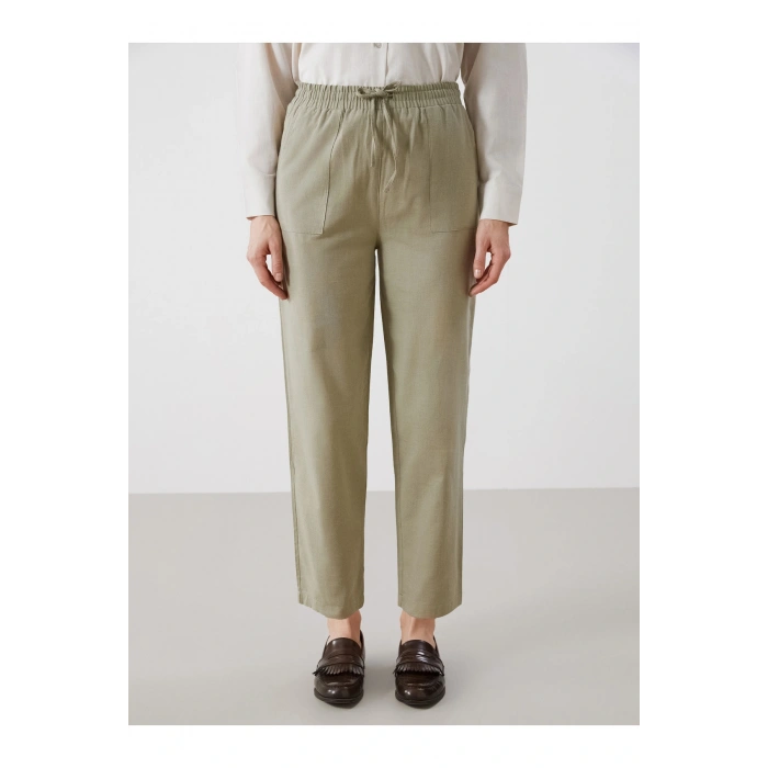 Beli Lastikli Keten Karışımlı Kadın Pantolon