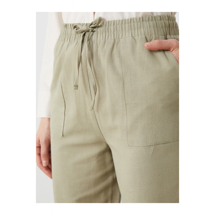 Beli Lastikli Keten Karışımlı Kadın Pantolon