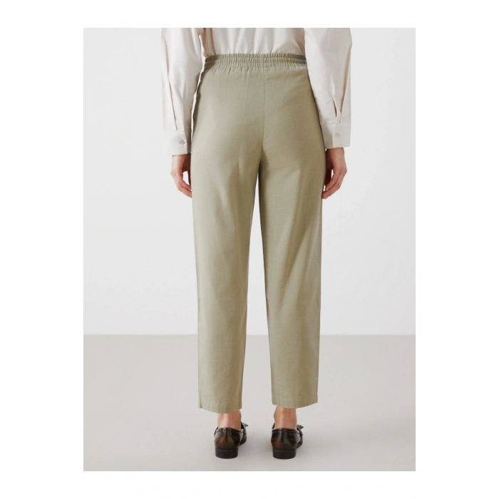 Beli Lastikli Keten Karışımlı Kadın Pantolon