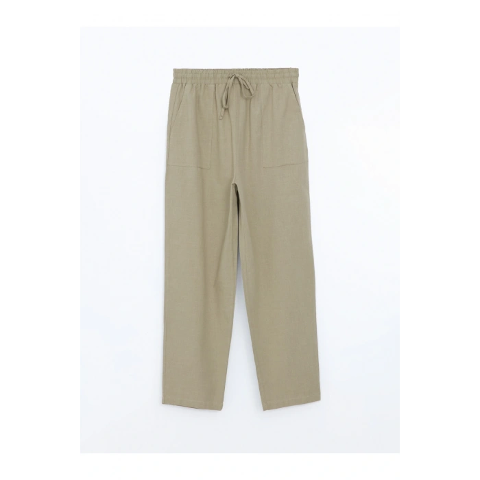 Beli Lastikli Keten Karışımlı Kadın Pantolon