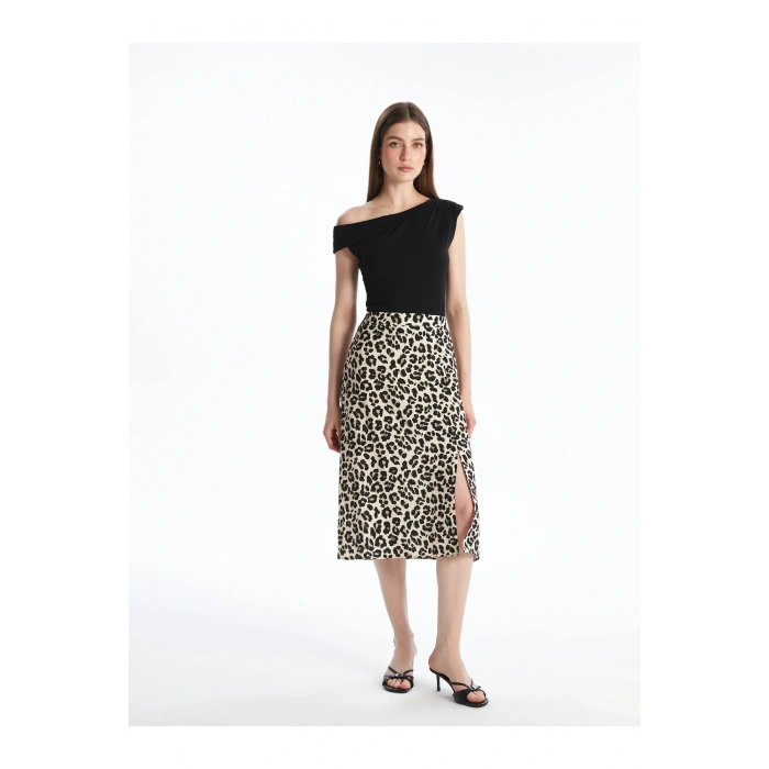 Beli Lastikli Leopar Desenli Etek