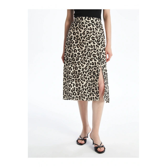 Beli Lastikli Leopar Desenli Etek