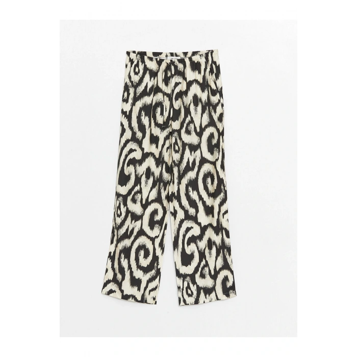 Beli Lastikli Rahat Kalıp Desenli Kadın Pantolon