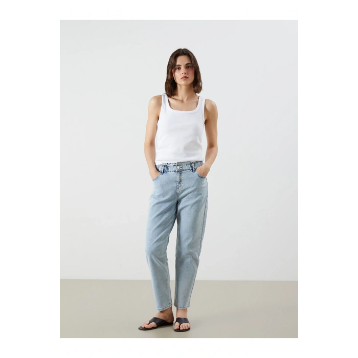 Beli Lastikli Slim Mom Kadın Jean Pantolon