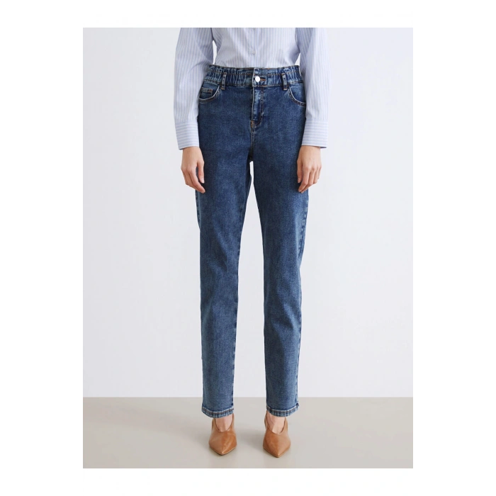 Beli Lastikli Slim Mom Kadın Jean Pantolon