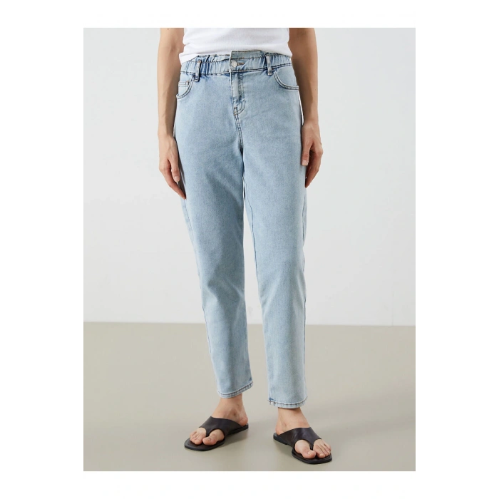 Beli Lastikli Slim Mom Kadın Jean Pantolon