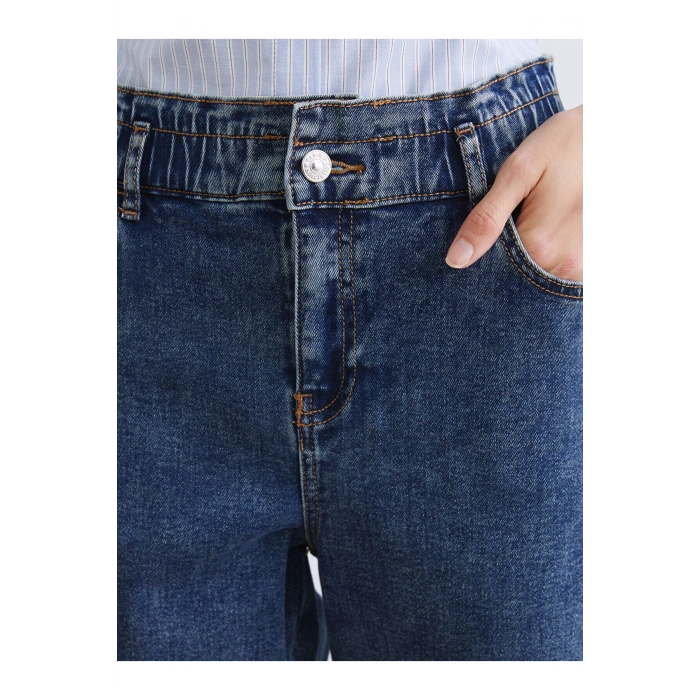 Beli Lastikli Slim Mom Kadın Jean Pantolon