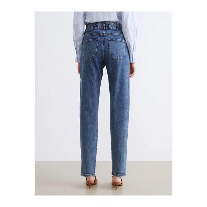 Beli Lastikli Slim Mom Kadın Jean Pantolon