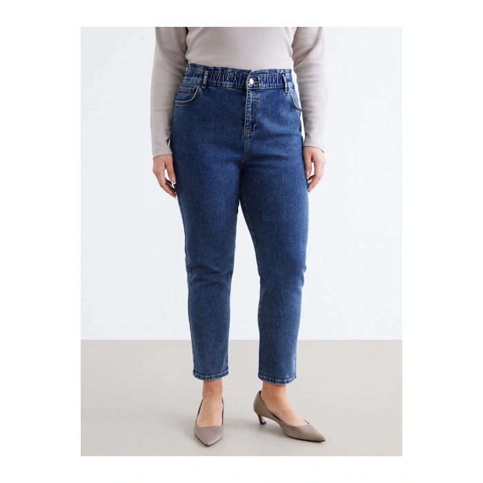 Beli Lastikli Slim Mom Kadın Jean Pantolon