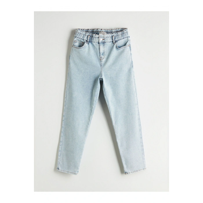 Beli Lastikli Slim Mom Kadın Jean Pantolon