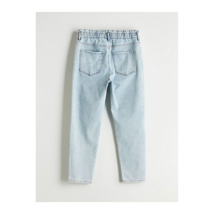 Beli Lastikli Slim Mom Kadın Jean Pantolon