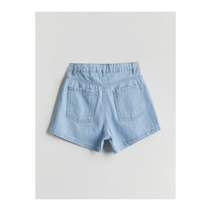 Beli Lastikli Taşlı Kız Çocuk Jean Şort