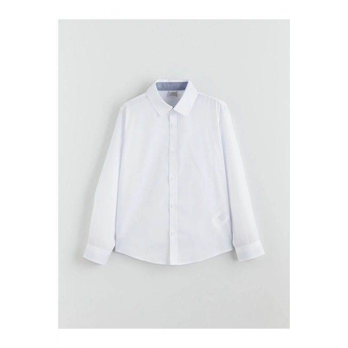 Beyaz Basic Uzun Kollu Erkek Çocuk Gömlek
