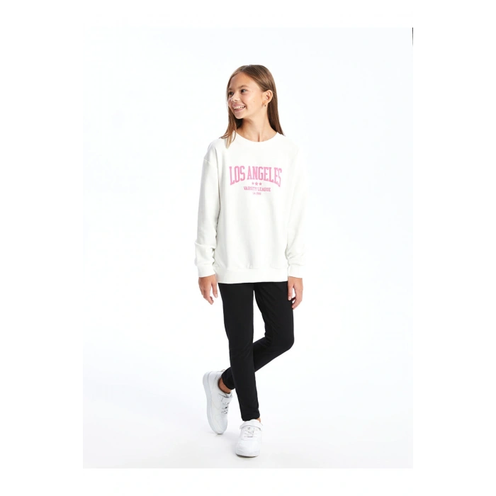 Beyaz Bisiklet Yaka Kız Çocuk Sweatshirt