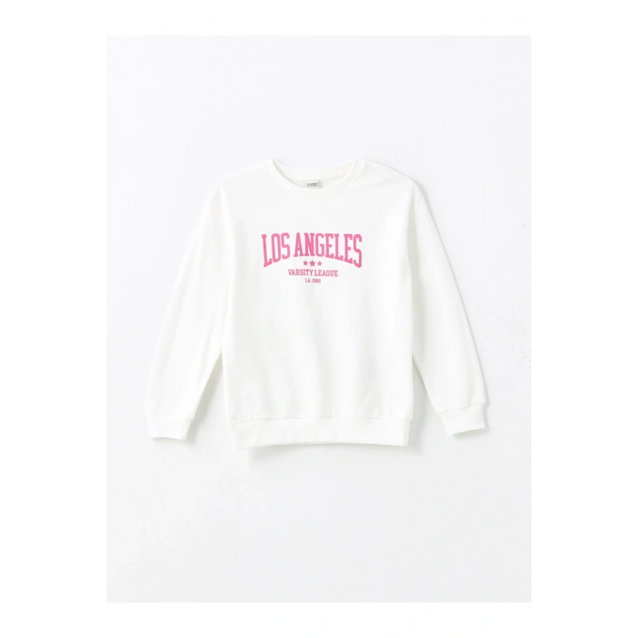 Beyaz Bisiklet Yaka Kız Çocuk Sweatshirt