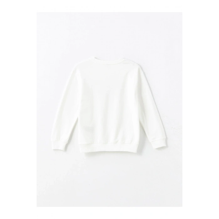 Beyaz Bisiklet Yaka Kız Çocuk Sweatshirt